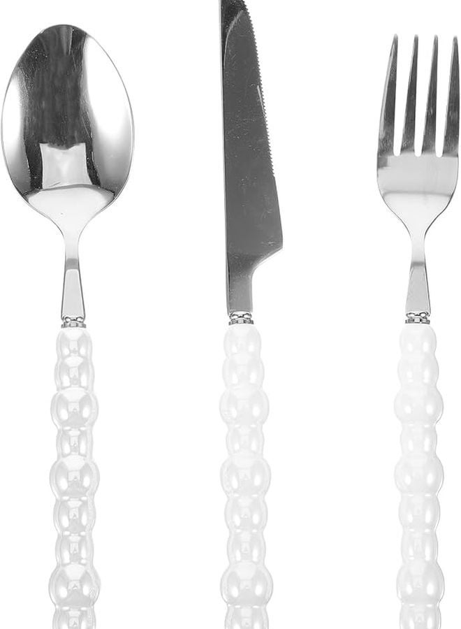 Stainless Steel Fork With White Pearl Handle Practical Elegant Tableware Easy To Clean - Image 1